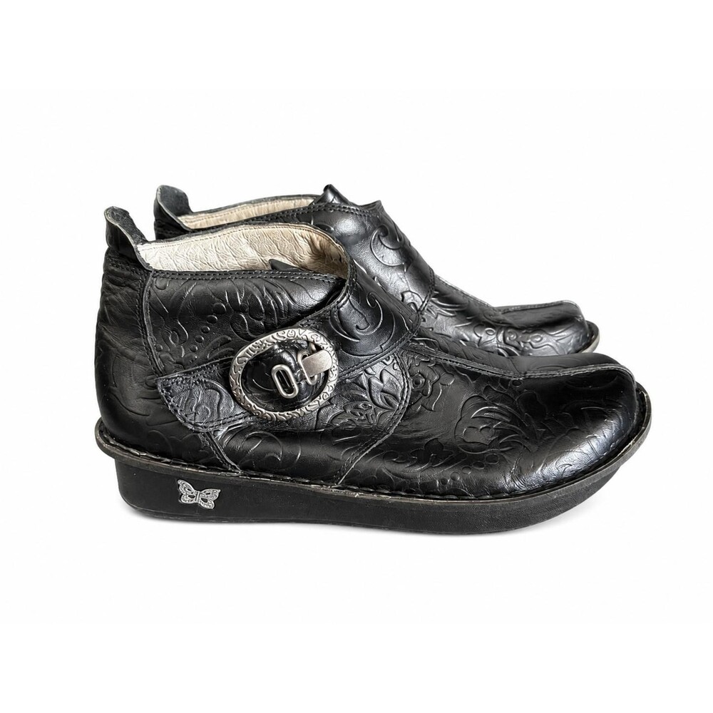 Alegria Womens Black Embossed Leather Ankle Boot Shoe CAT-691 EU 37 US 6.5 -7